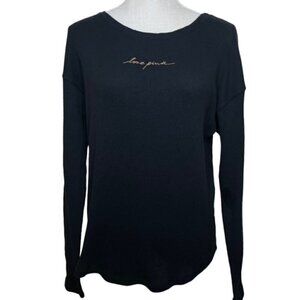 PINK VICTORIA'S SECRET 'Love Pink' Ribbed Black Top - Size Small